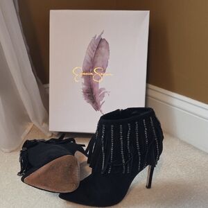 Jessica Simpson Black Heeled Boots with Fringe